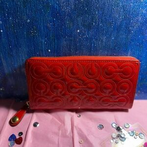 Coach Vibrant Red Embossed Wallet